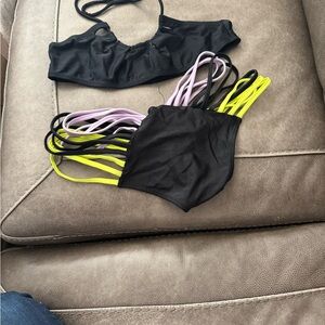 Stylish Black Bikini Set with Multicolor Straps
